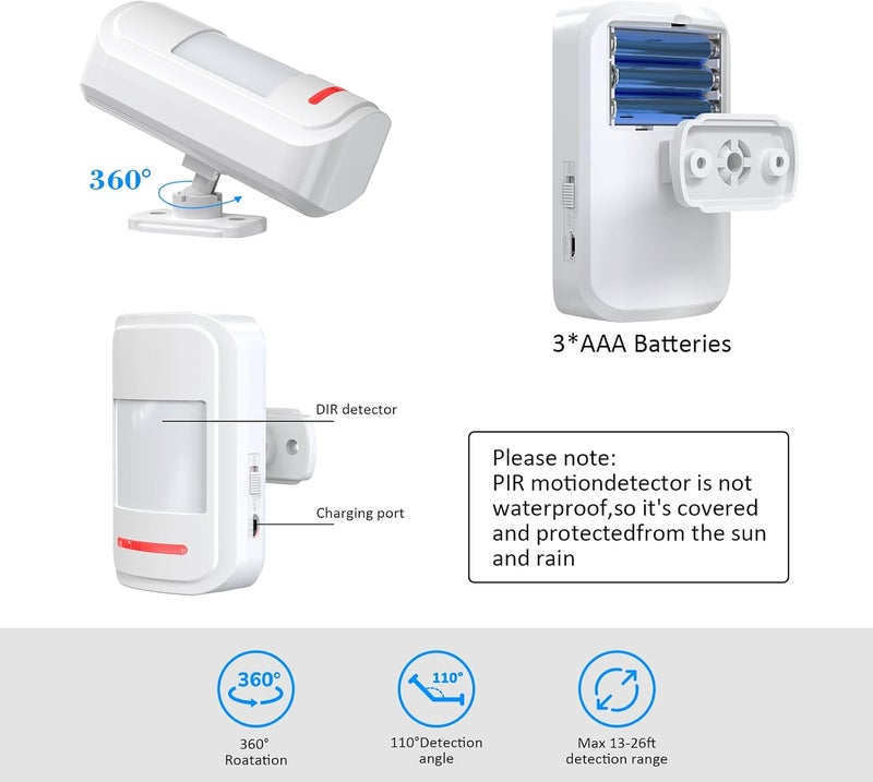 METAK Motion Sensor Door Chime, Wireless Motion Detector Alarm Indoor for Business When Entering/Home Doorway/Store Entrance/Garage Security, Pet/Elderly/Dementia Monitoring Buzzer,PIR Door Entry Bell - Image 2